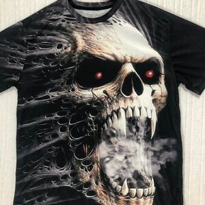 Skull Graphic T-Shirt Red Eyes Skeleton Smoking Men's Size‎ Medium